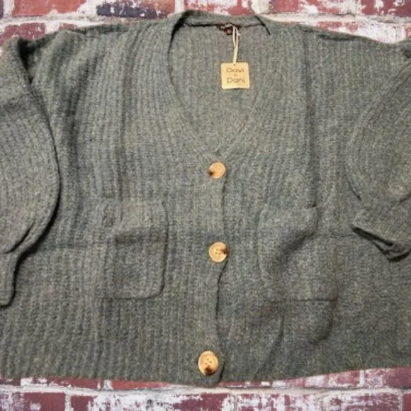 Blue Button Down Balloon Sleeve Cardigan - Picture 8 of 8